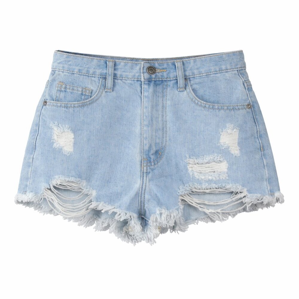 NWT PRETTYLITTETHING Light Wash Ripped Denim Shorts Size 0